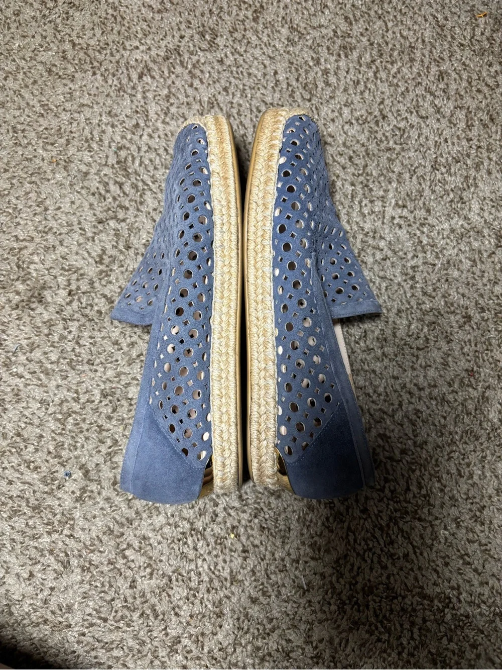 Stuart Weitzman Dusty Blue Perforated Espadrille Flats